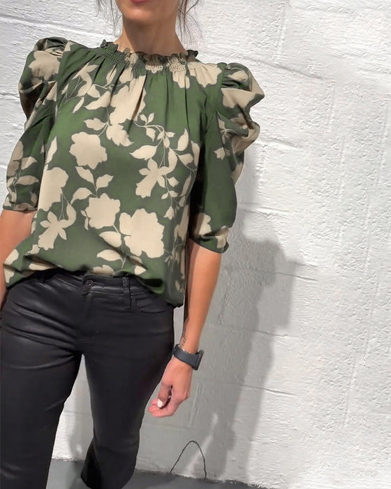 Puff Sleeve Ruffle Blouse