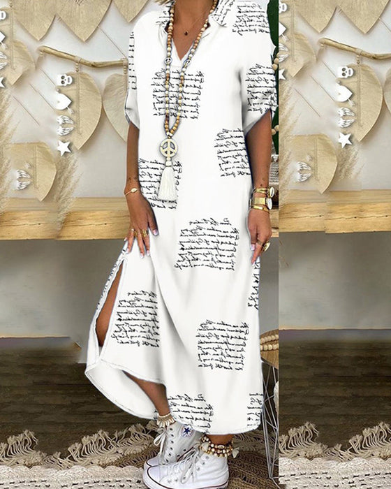 Slit letter print shirt dress