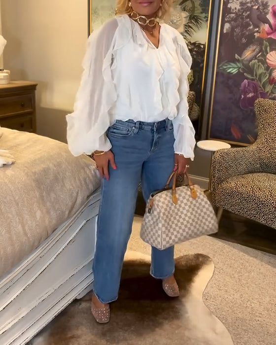 Ruffled Flowy Solid Color Shirt