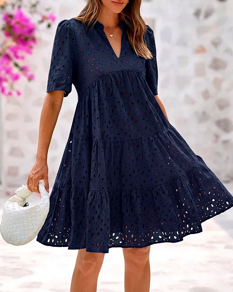 Stand Collar Hollow A-Line Dress