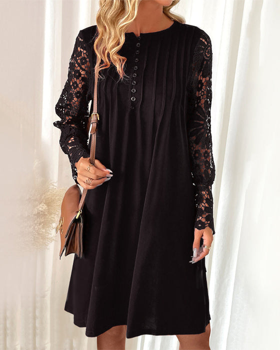 Pleated lace sleeve dress