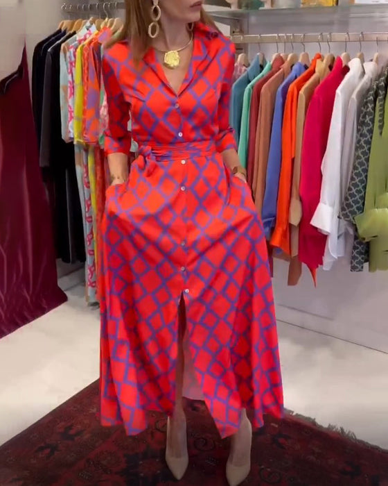 V-neck 3/4 sleeves Shirt Dress