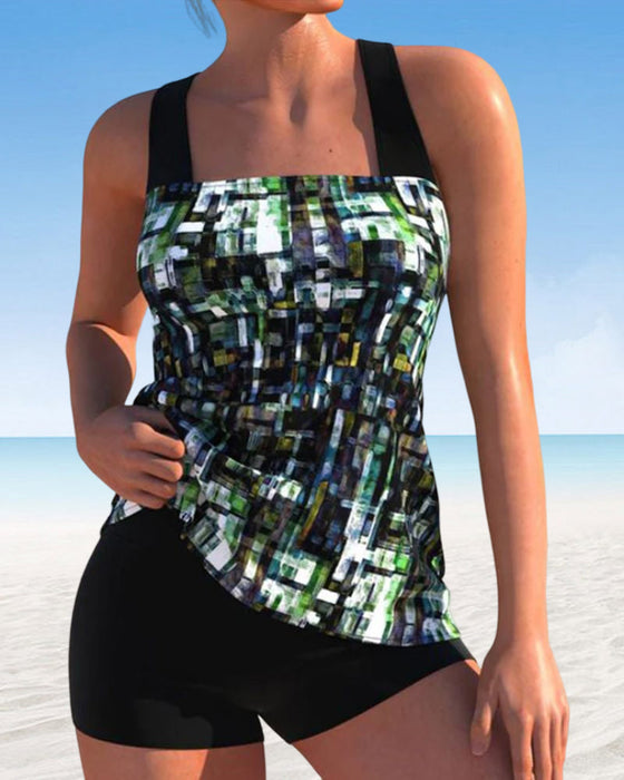 Square Neck Print Tankinis