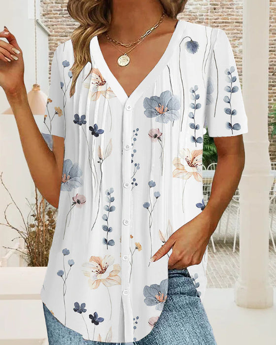 Floral print v-neck T-shirt