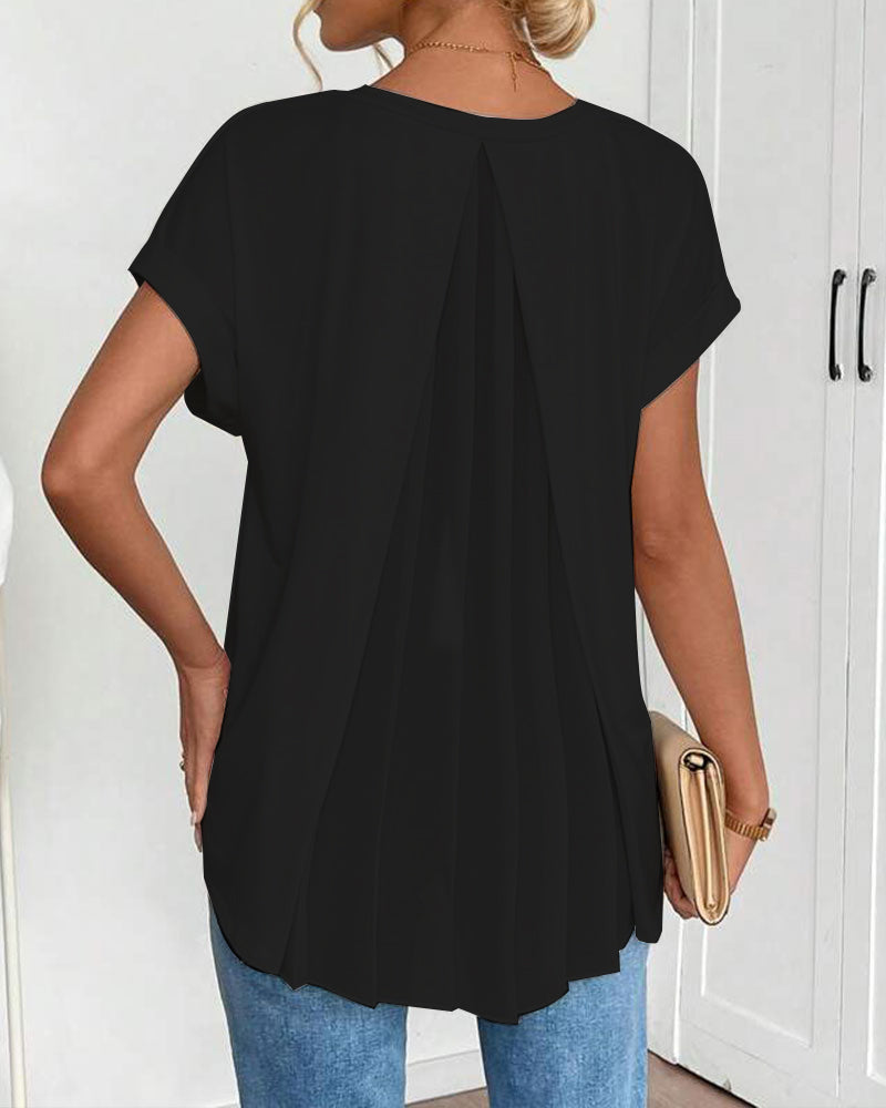 Short-Sleeved Solid Color Patchwork T-Shirt