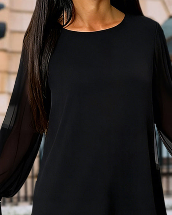 Beaded Puff Sleeve Crew Neck Blouse