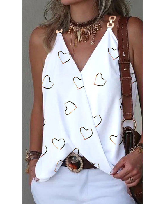 Simple v -neck metal buckle printed vest