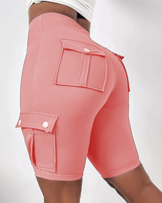 High-waisted cargo pocket shorts