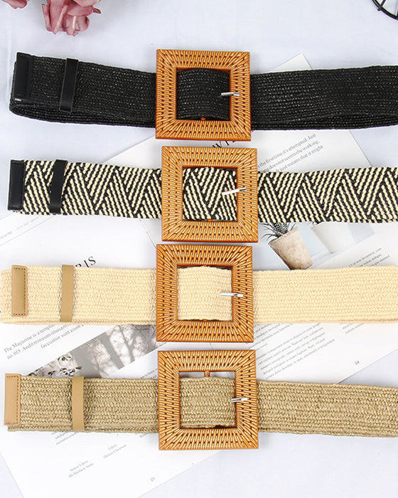 Grass woven ladies elastic belt