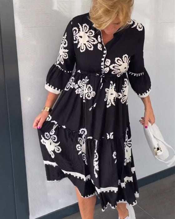 3/4 Sleeve Floral Print Dress