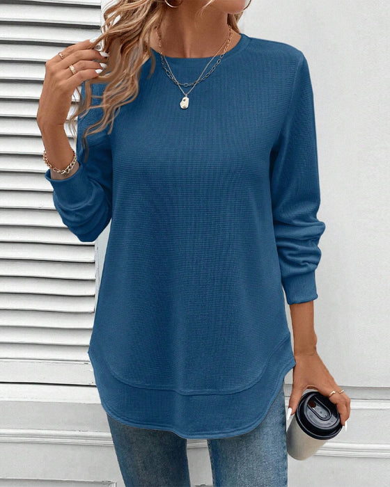 Round Neck Long Sleeve Solid Color Top