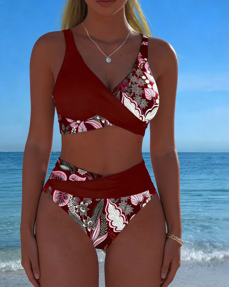Contrast Color Fashion Floral Bikini