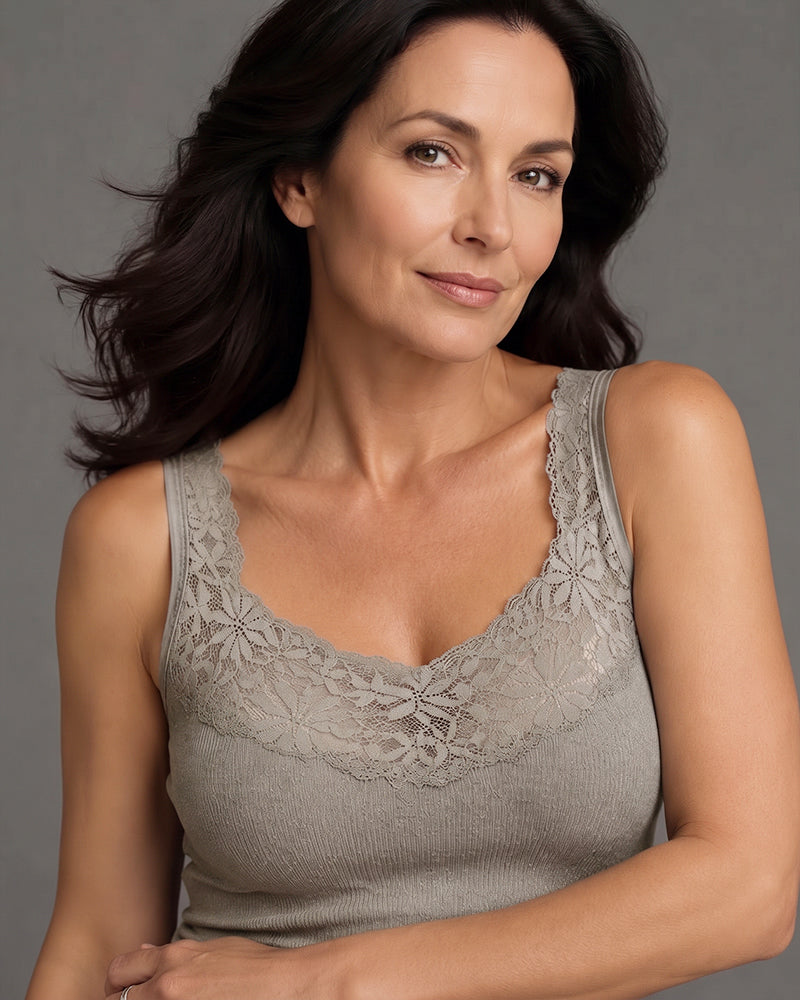 Solid Color V-Neck Lace Tank Top