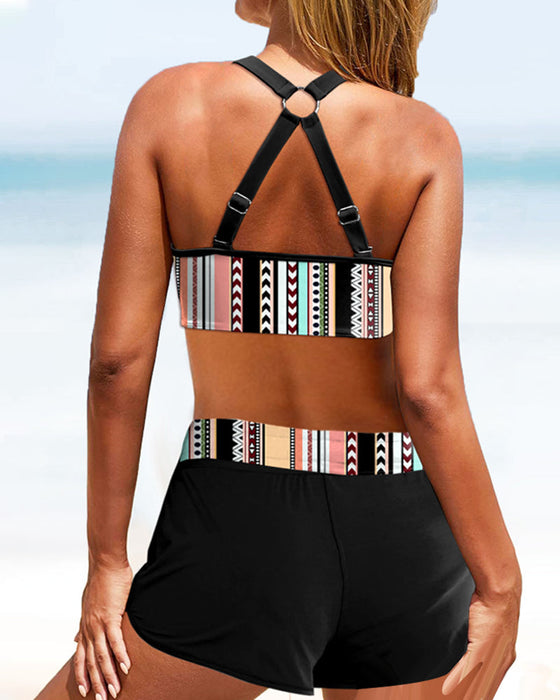 High Waist Stripe Print Bikinis