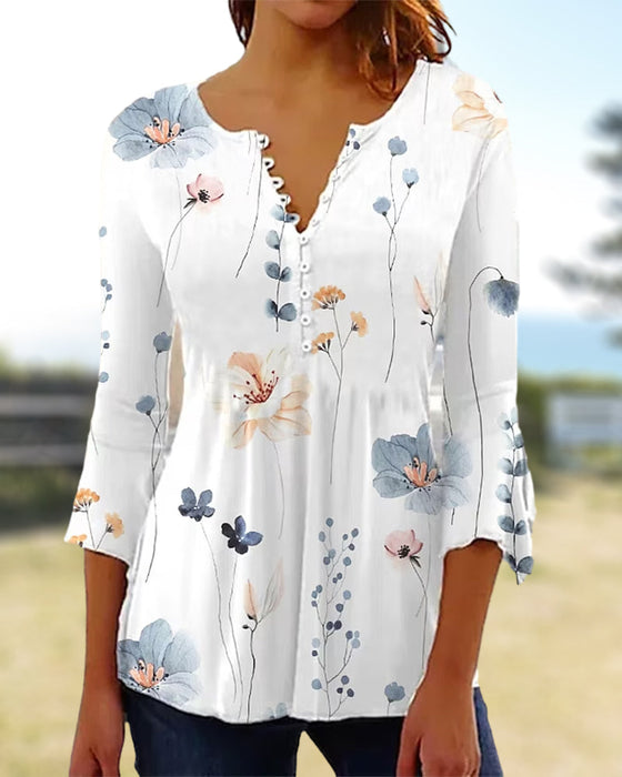 Floral print three quarter sleeve top