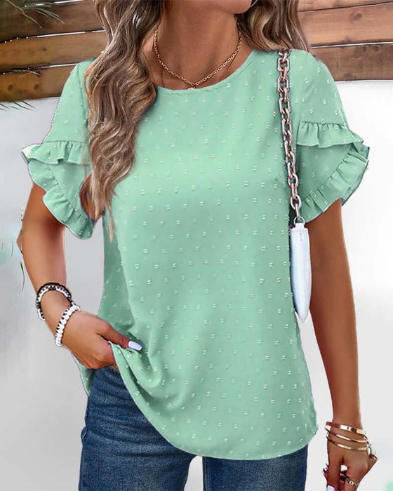 Short-sleeved button-back top