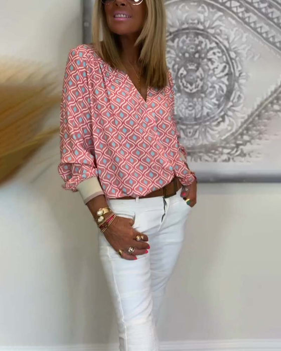 long-sleeved wave point blouse