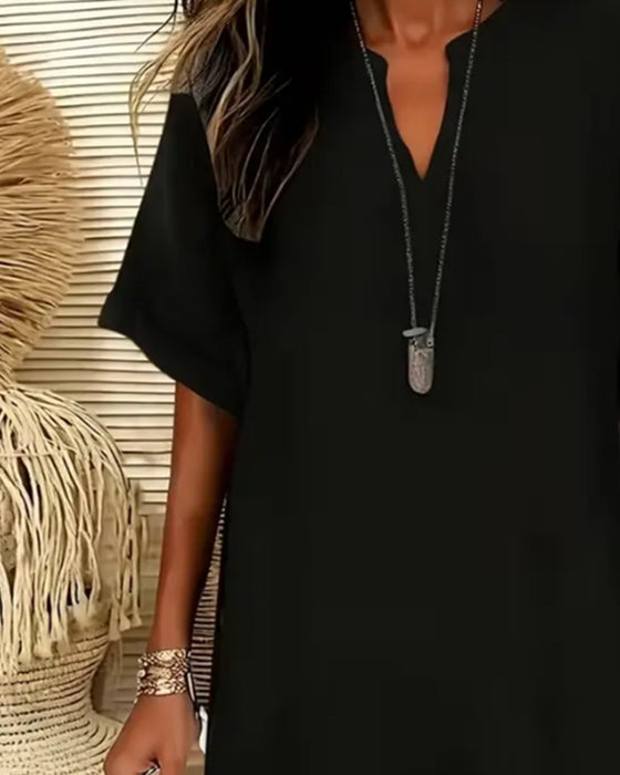 V-Neck Short Sleeve Solid Sheath Dress