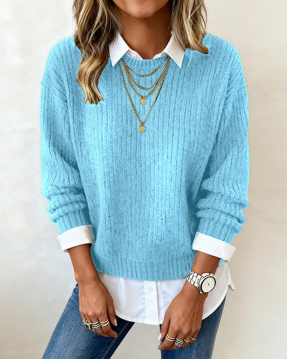 Shirt Collar Patchwork Jumper