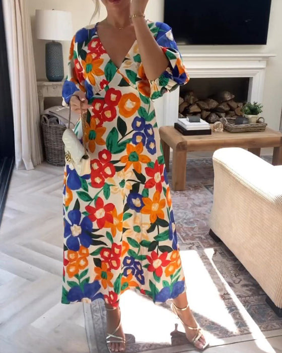 Floral print v-neck dress