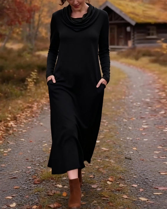 Casual Simple Solid Color Pocket Dress