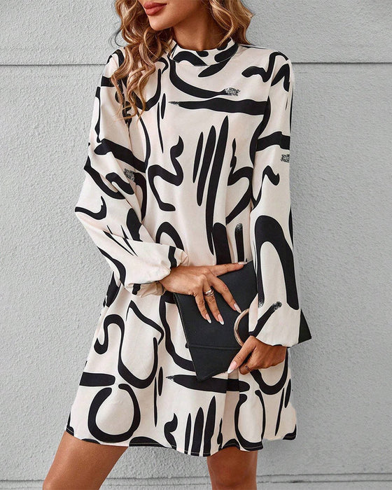 Graffiti print stand collar dress