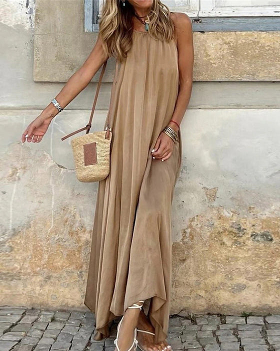 Solid color elegant sleeveless dress