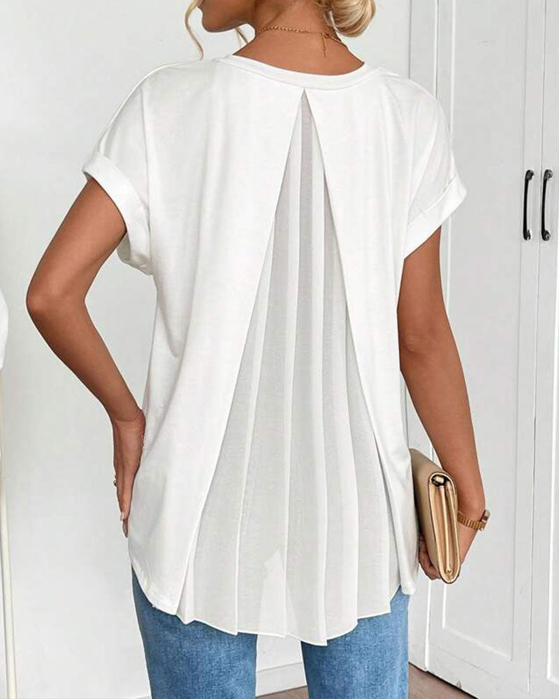 Short-Sleeved Solid Color Patchwork T-Shirt