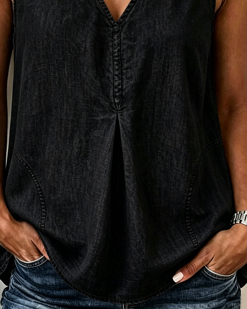 V-Neck Denim Tank Top