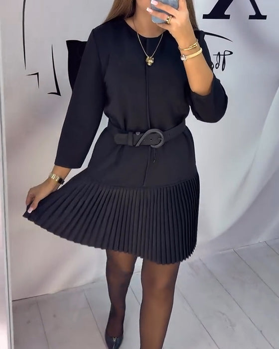 Three-Quarter Sleeve Accordion Pleated Dress