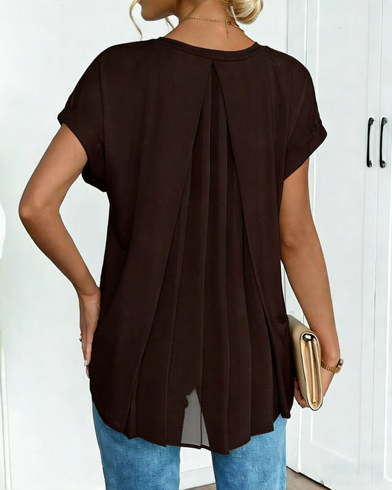 Short-Sleeved Solid Color Patchwork T-Shirt