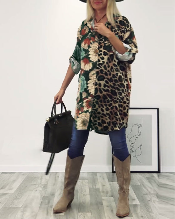 Lapel leopard print shirt