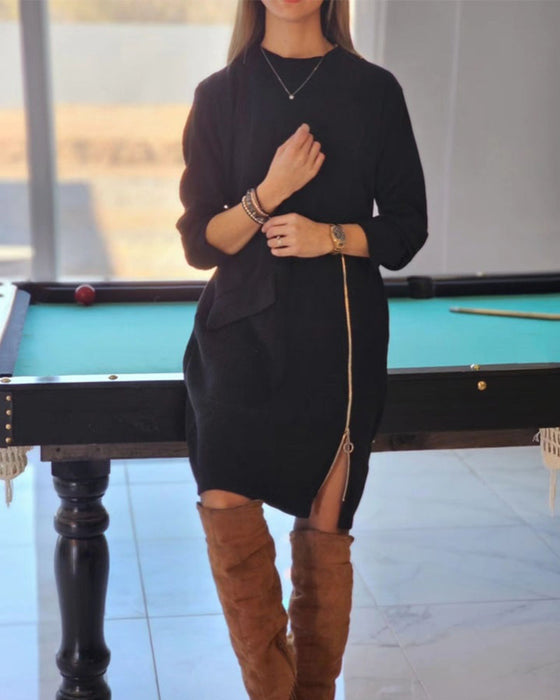 Simple Long Sleeve Dress with Zipper