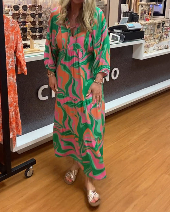 Printed v-neck maxi dress