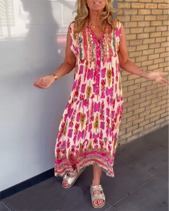 Sleeveless v-neck printed dress