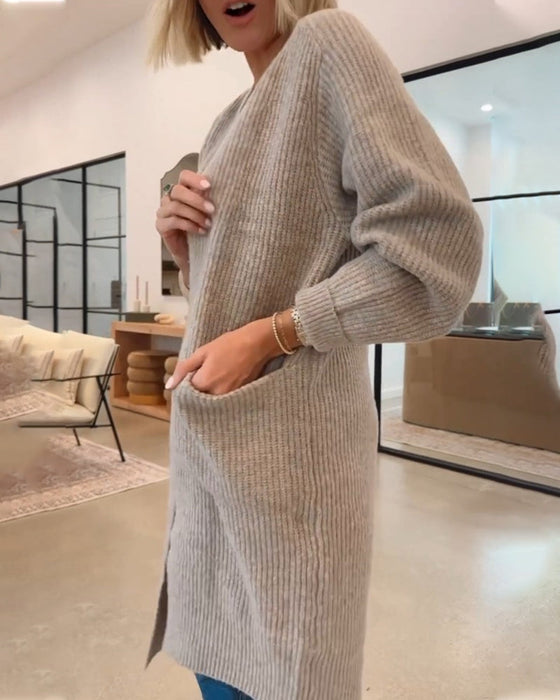 Solid Color Elegant Cardigan Mit Pocket