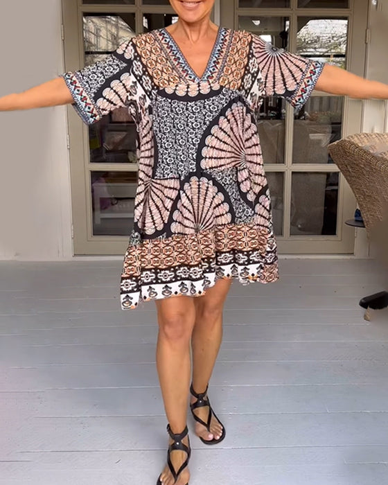 Loose ethnic print dress