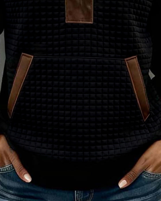 Lapel Zipper Pocket Color Block Sweatshirt