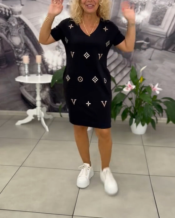 Fashion V-Neck Short-Sleeved Dress