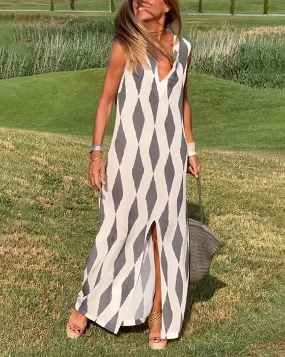 Diamond print slit dress