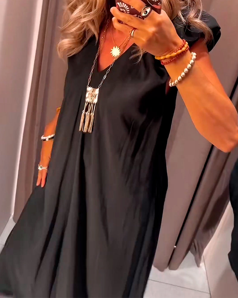 V-Neck Flutter Sleeve Long Dress