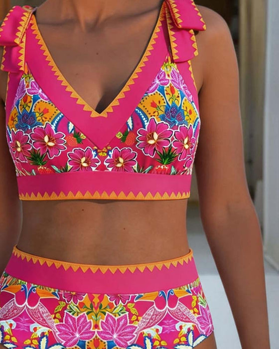 Ethnic Floral V-Neck Bikini