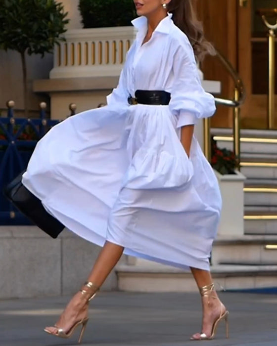 Solid color loose swing dress