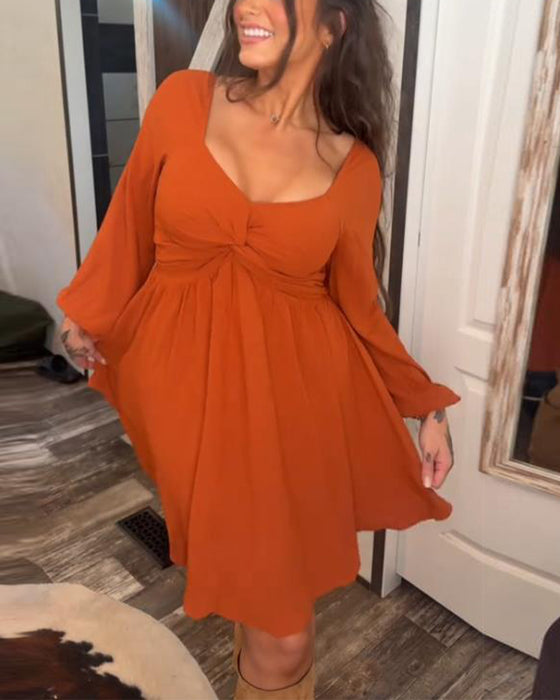 Twisted V-Neck Temperamental Dress