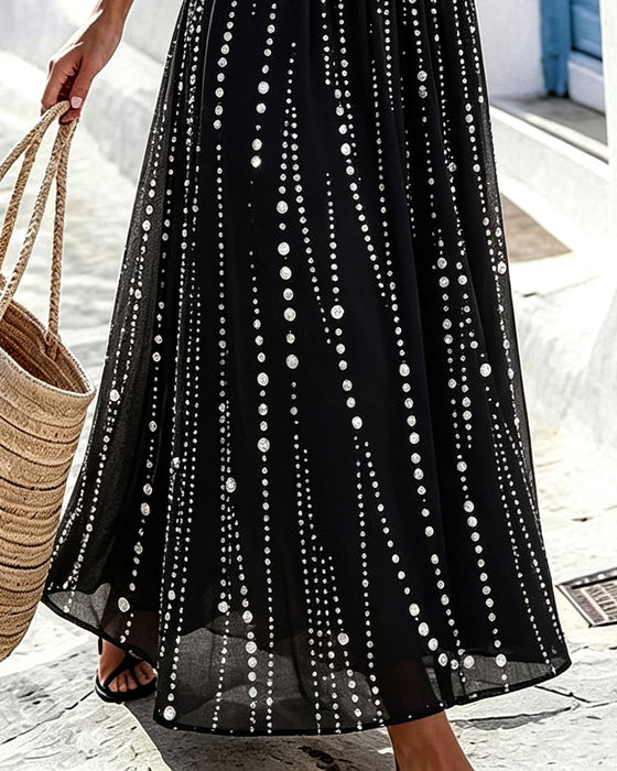 Round Neck Polka Dot Crossover Sleeveless Dress