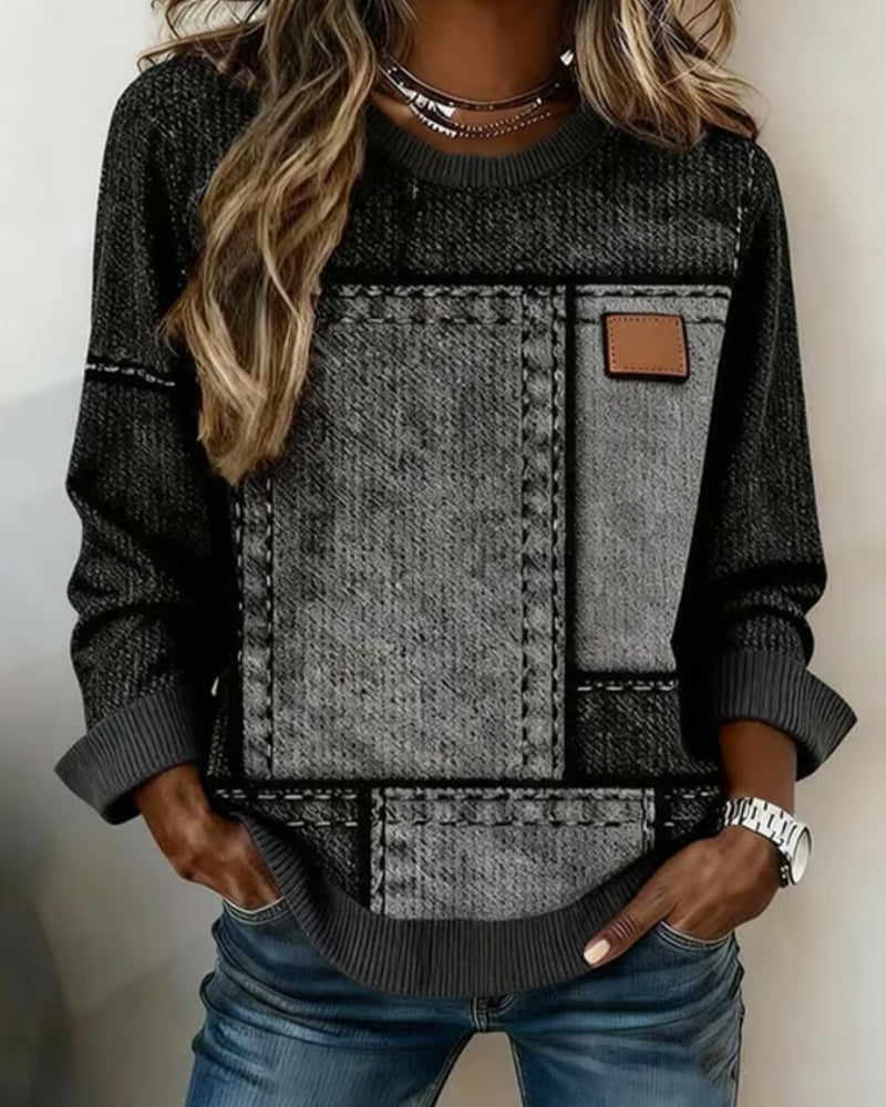 Stylish Crew Neck Color Block Sweatshirt