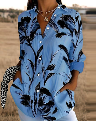 Ink Wash Floral Print Long-Sleeved Shirt