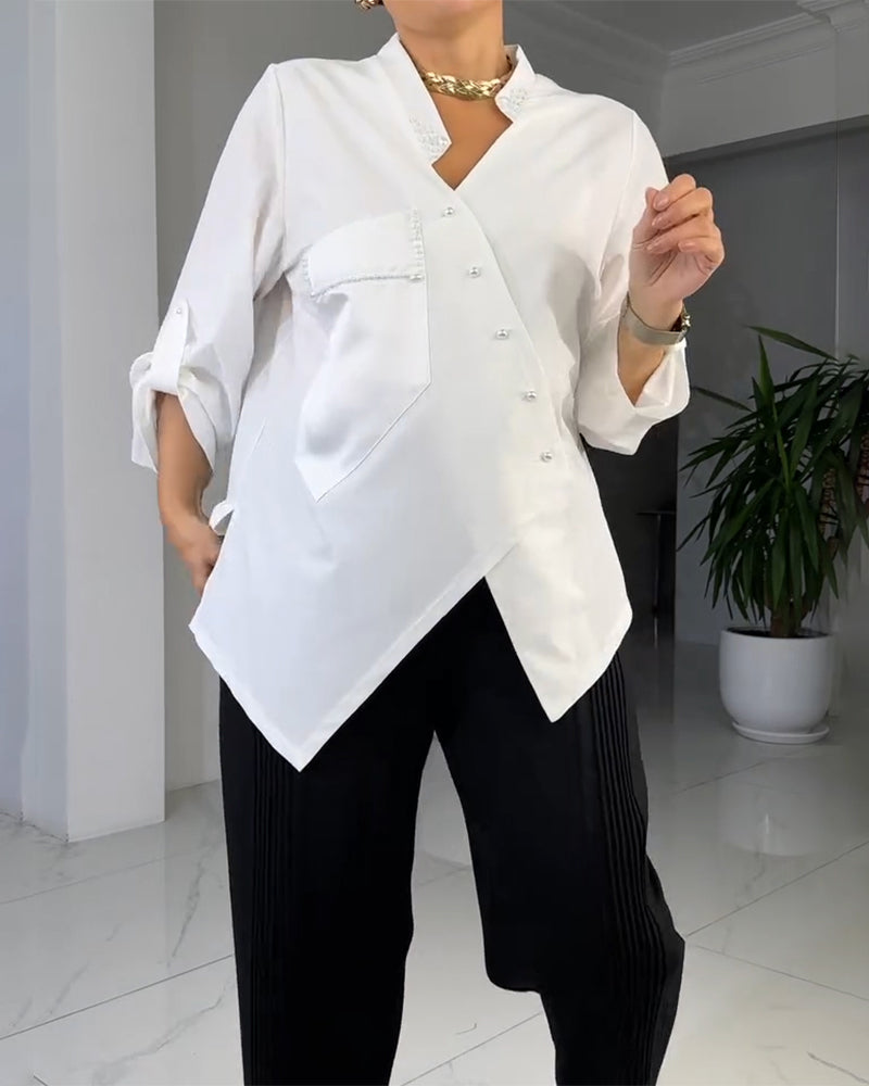Solid Color Irregular Button-Up Shirt