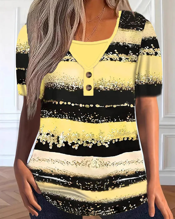 Print Patchwork Fake Two Piece T-Shirt