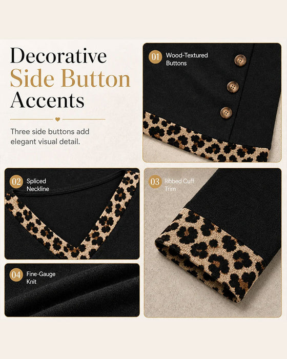 One-Side Button Leopard Print Spliced Top